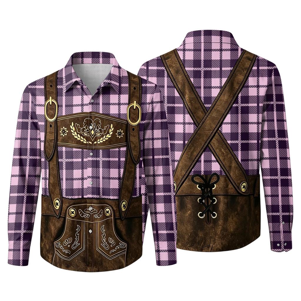 Men's 3D Print Loose Fit Long Sleeve Shirt with Lapel Collar Autumn Vintage Casual Shirt Suitable for Commuting Outdoor Festival Party Breathable Top