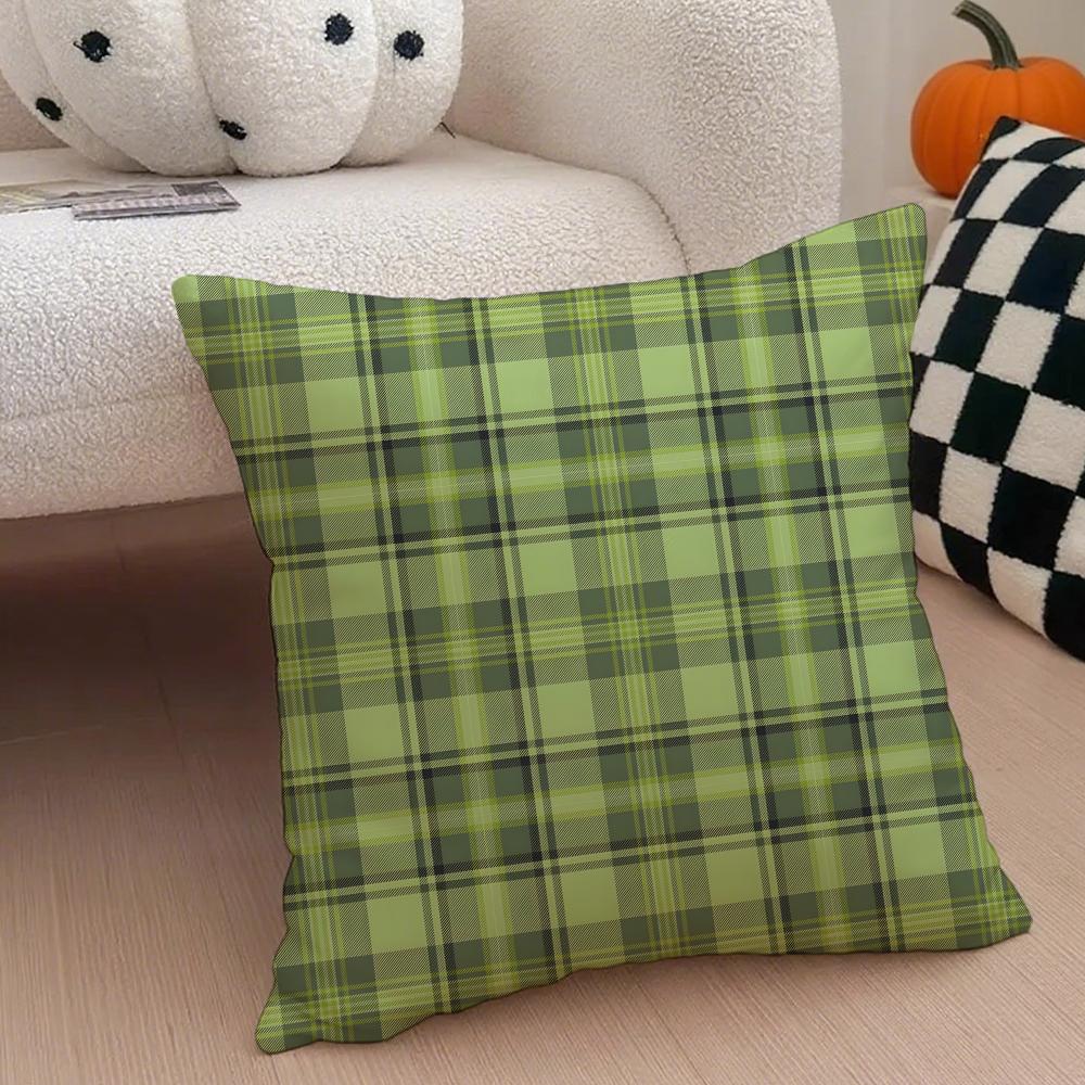 classical green tartan design plaid Cushion Cover Throw Pillow Cover Hidden Button Durable Polyester Chair Cushion