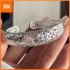 100% Solid 925 Sterling Silver Retro Bracelet for Women Men Vintage Handmade Wide Hollow Simple Bracelet Birthday Gift