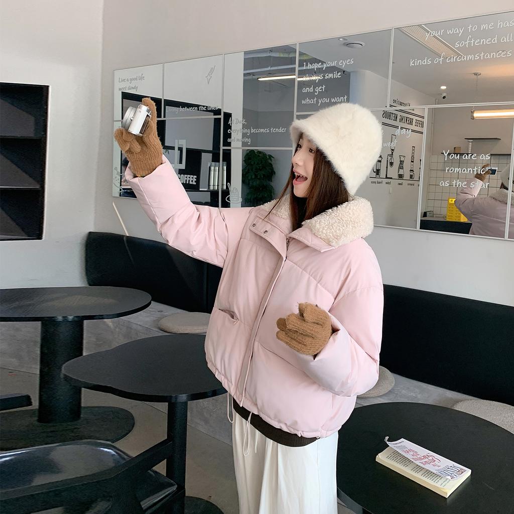 Women's New Plush Lapel Short Cold Lightweight Thickened Padded Fluffy Warm Loose High-quality Fabric Casual Sports Cotton Clothing