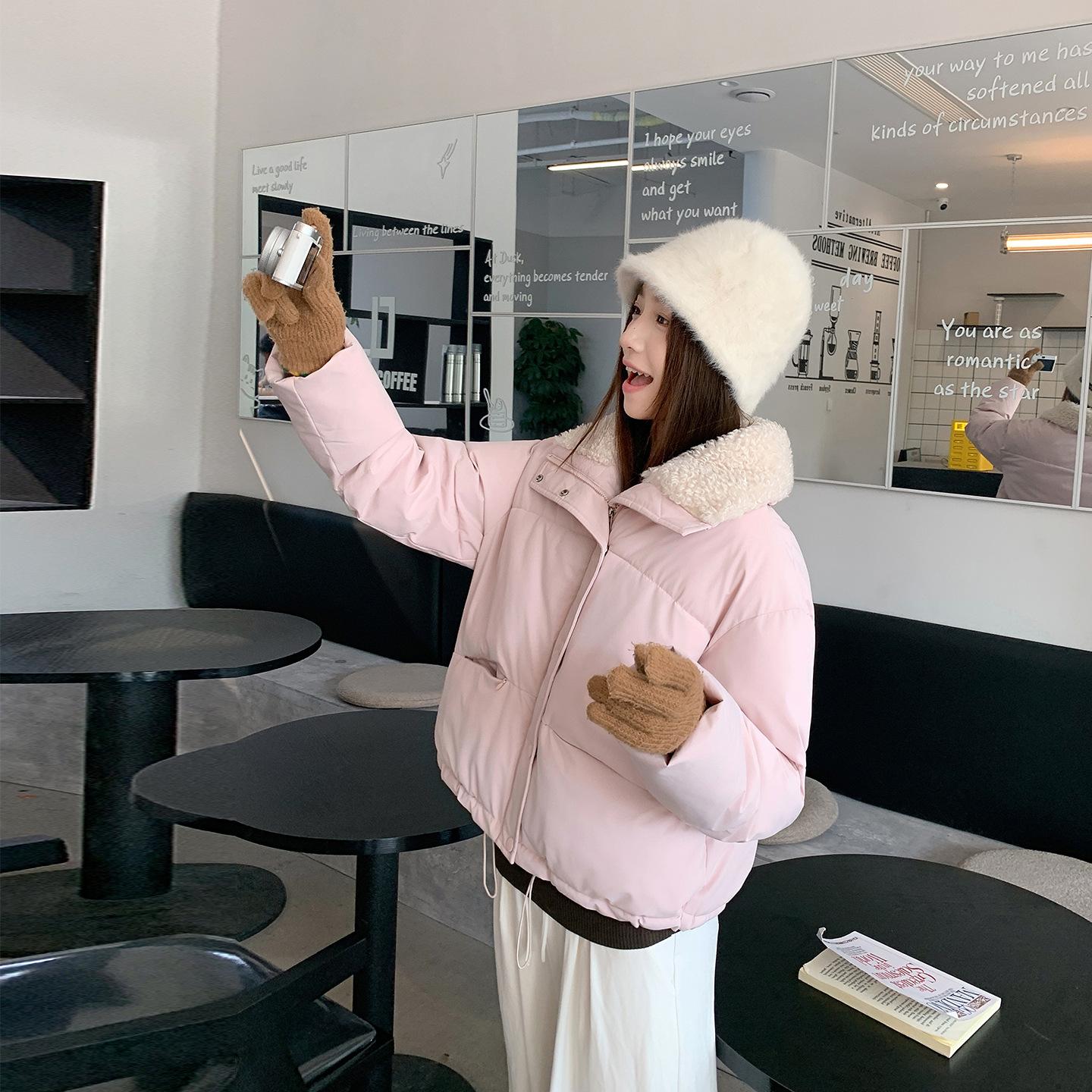 

Women s new plush lapel short cold lightweight thickened padded fluffy warm loose high-quality fabric casual sports cotton clothing XXL