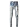 Mens Slim Fit Jeans Punk Style Distressed Printed Denim Pants Teens Casual Wear