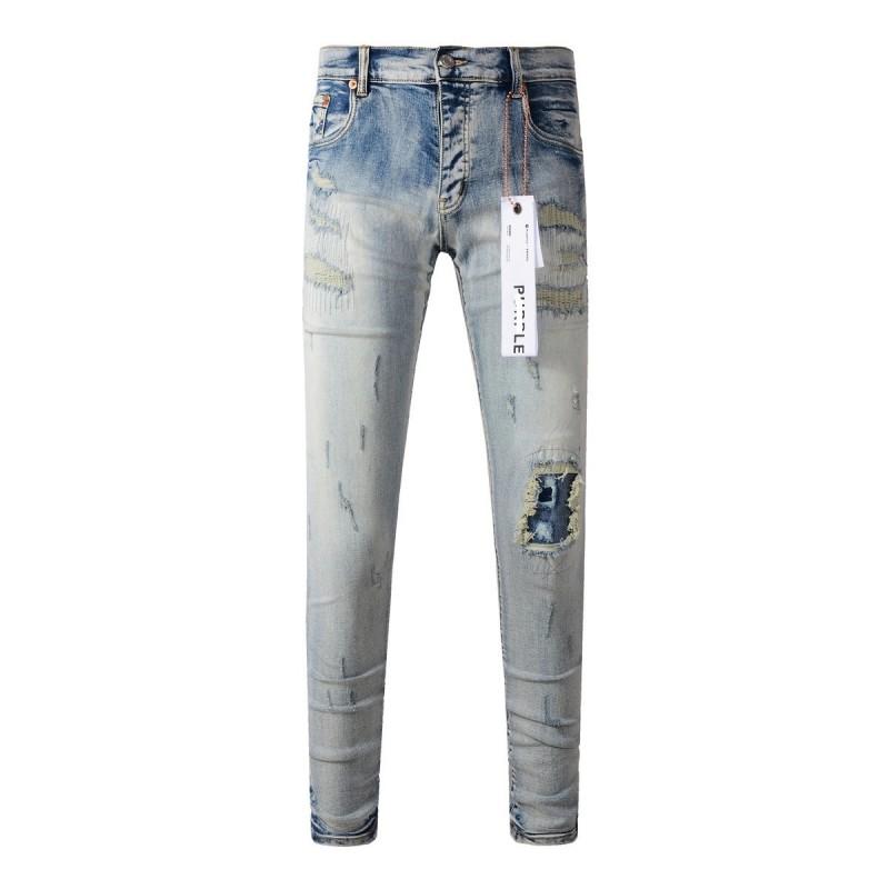Mens Slim Fit Jeans Punk Style Distressed Printed Denim Pants Teens Casual Wear