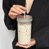 Ins Style Clear Glass Cup With Straw Lid Large Capacity Heat Resistance Boba Milk Tea Glasses Coffee Mug Juice Cold Drink Cup