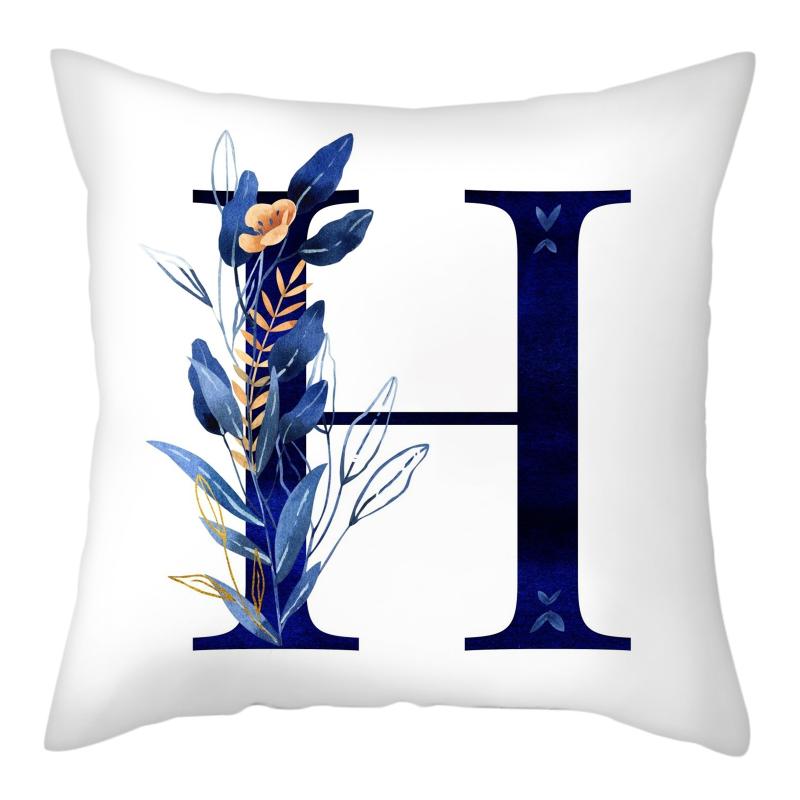 45x45cm Creative Floral Surround Design 26 Letters Blue Pillowcase Wedding Party Home Decor Sofa Office Seat Cushion Cover