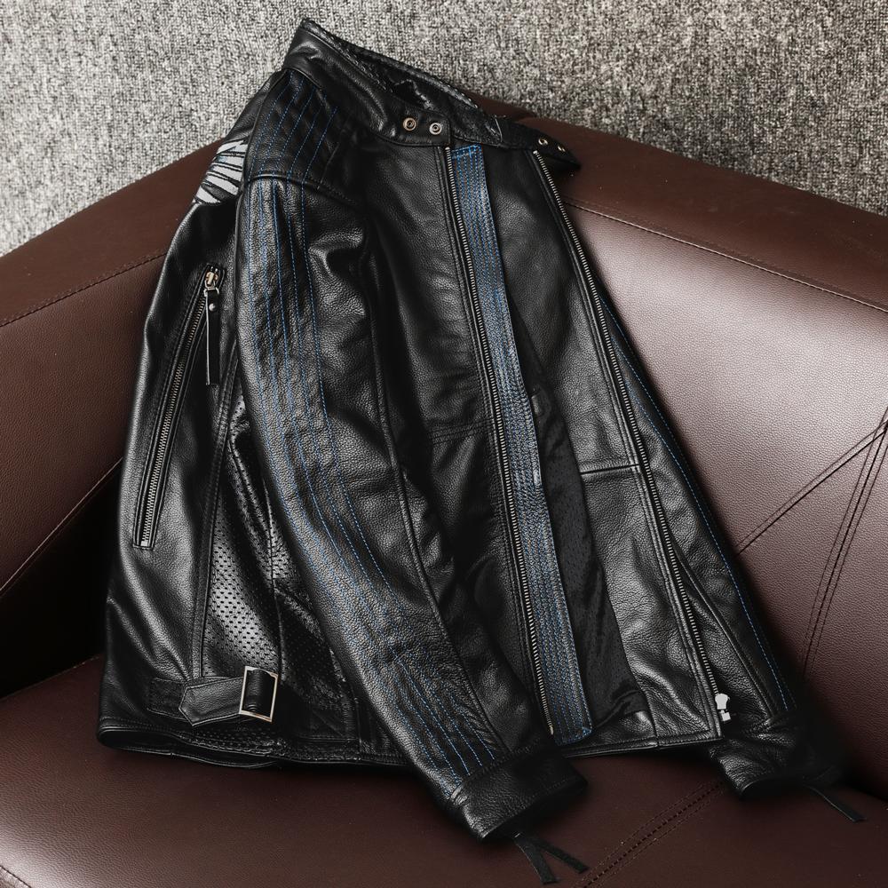 Men Genuine Leather Motorcycle Jacket Heavyweight Biker Coat with Armor Pockets