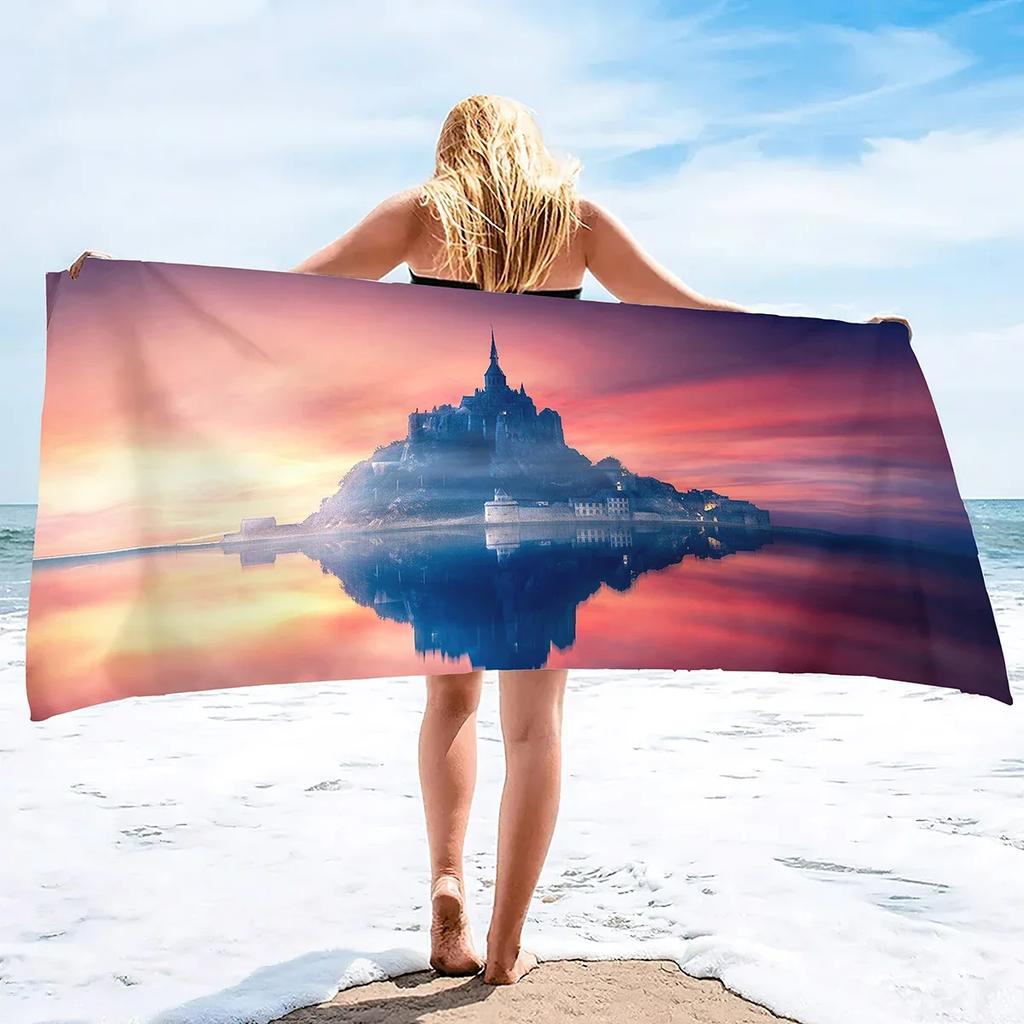 Microfiber Beach Towel Oversized,Sand Free Beach Towels for Girls, Fantasy Castle Bath Towel Large,Absorbent Soft Bathroom Towel