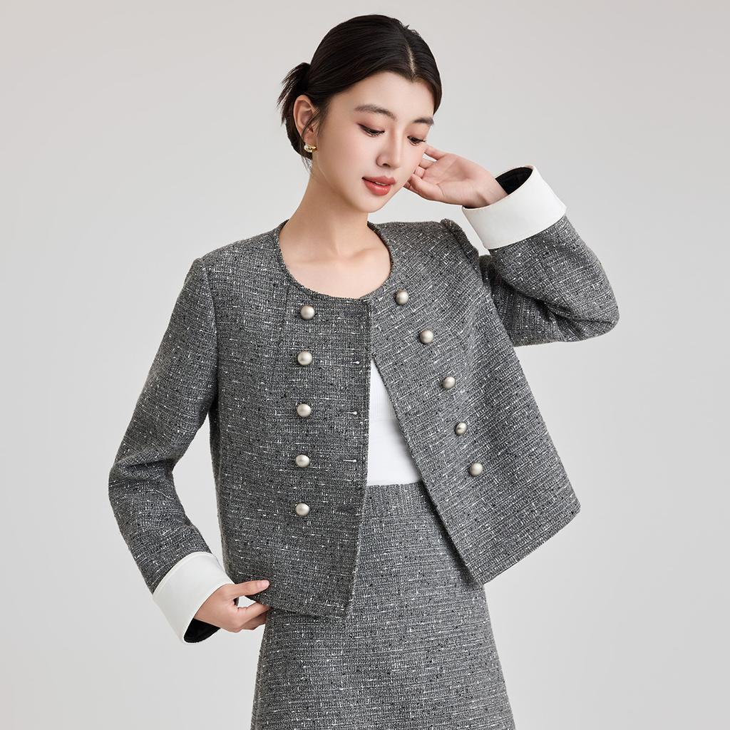 Xiaoxiangfeng coarse woolen elegant short jacket for women in the spring of 2025, with a high-end and casual feel