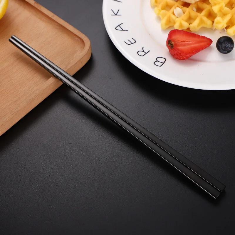 1 Pair Stainless Steel Chinese Chopsticks Non-Slip Reusable Metal Chopstick for Sushi Hashi Food Sticks Tableware Kitchen Tool