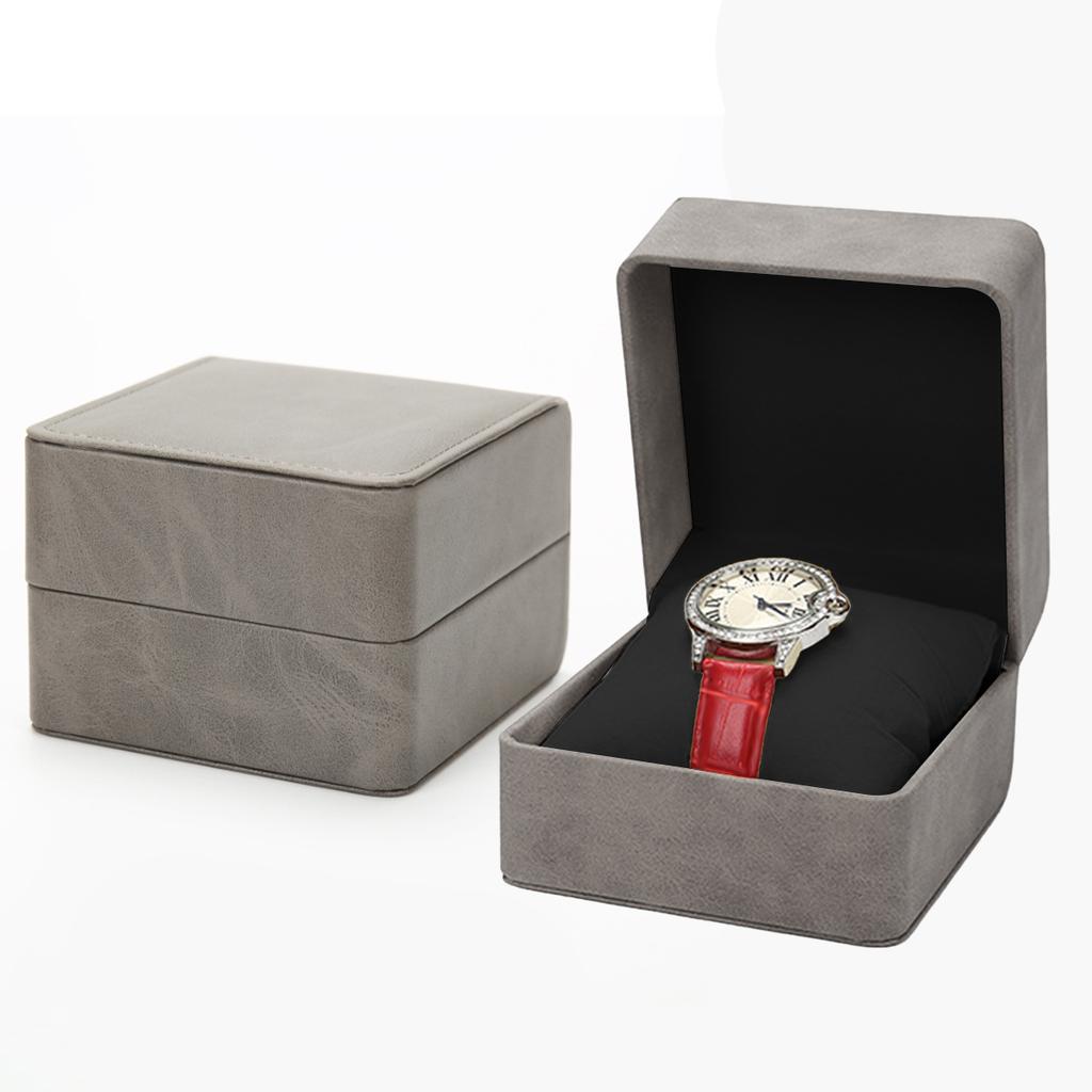Black Single Watch Gift Box with Pillow PU Leather Wristwatch Display Case Organizer for Men Clamshell PU leather watch case