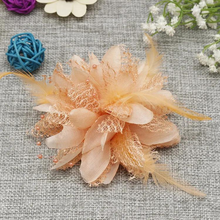 Women's Fashion Flower Feather Bead Corsage Hair Clip Bridal Hairband Brooch Pin Brida Barrettes Hair Mesh Accessories Jewelry