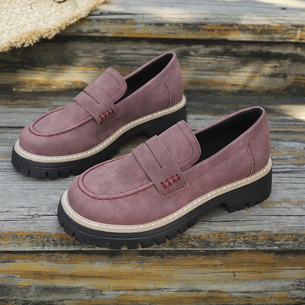 Woman Spring Autumn New British Style Flats Comfortable Low Heel Slip on Shoes Ladies Solid Color Platform Loafers Shoes