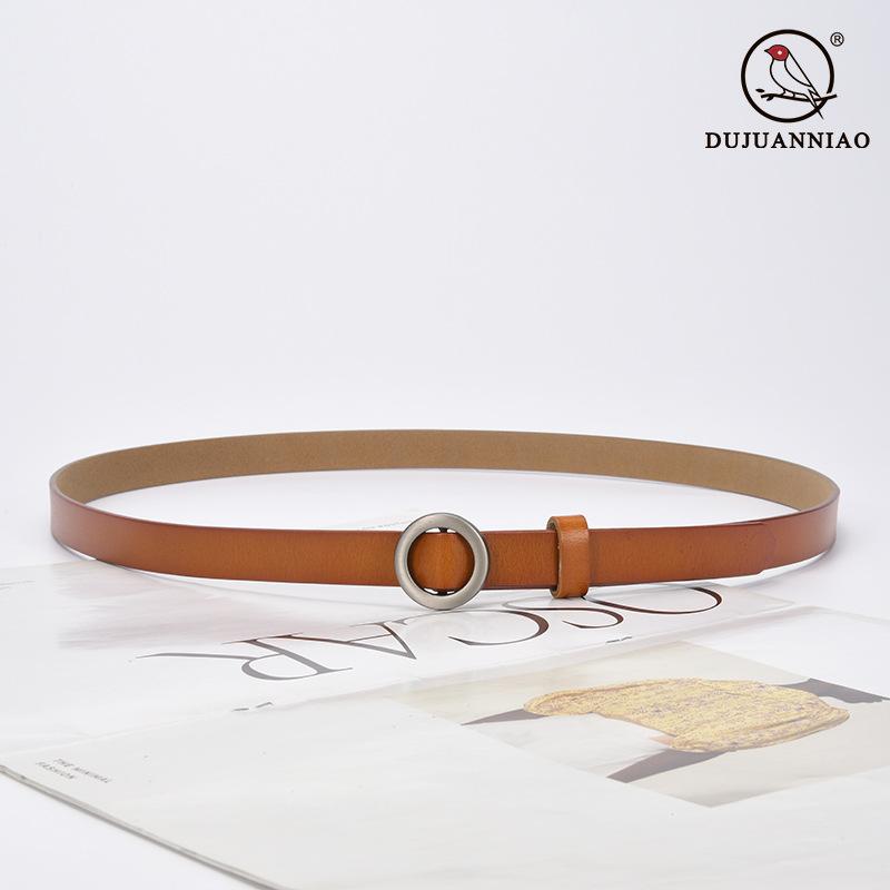 Leather Fine Belt Women'S Cowhide Round Buckle Belt Women'S Casual Decorative Skirt Waist Women'S Belt