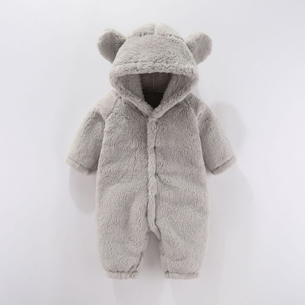 Baby Plush Romper With Hood For Newborns And Infants Safe Cotton Material