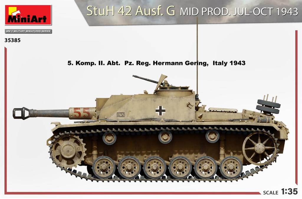 MiniArt Scale German Assault Howitzer 42 Plastic Model Kit MA35385 1/35 10.5cm Ausf. G, Mid-Model, July-October 1943,