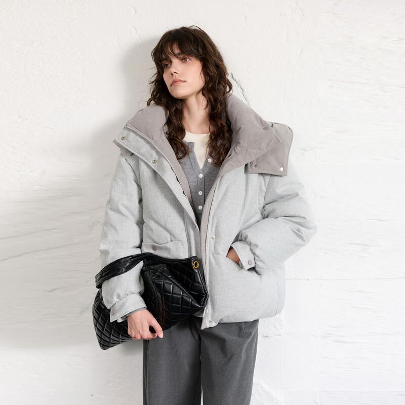 

Sancai 2025 Зимняя короткая куртка-пуховик с капюшоном, 90% пух белой утки M