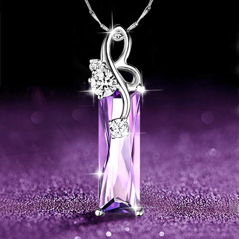 Amethyst Horse Eye Necklace, Short Zircon Pendant, Fashionable Melon Seed Chain (Including Chain)