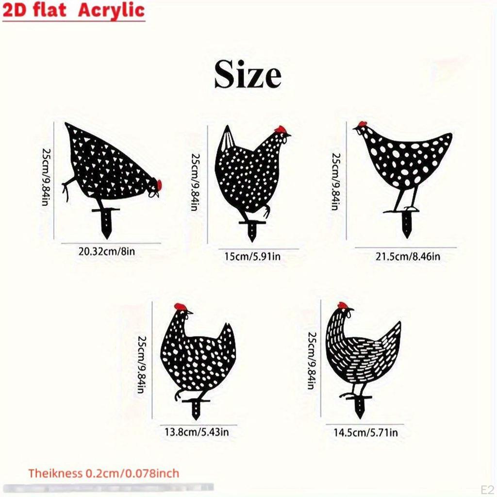 5 Pieces Chicken Garden Stakes Outdoor Decor Gifts Ornaments Yard Art Hen Silhouette for