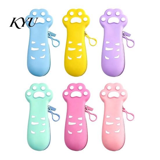 Silicone Cat Paw Pen Case Pencil Case, Large Capacity Stationery Organizer Portable Bag, Students School Supplies Storage Pouch with Zipper Bag