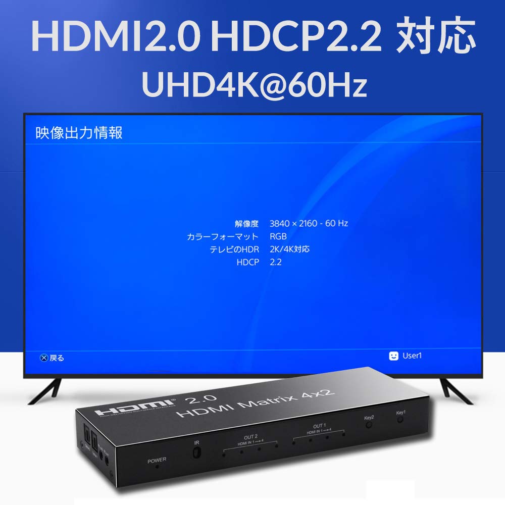 HDMI Matrix 4 Inputs 2 Outputs Switch Selector Splitter Switch Distributor HDMI Matrix 4x2 Audio Separation Stereo Audio Different Resolution Output