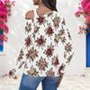 Women Plus Size Rose Floral Print Asymmetric Cutout Cold Shoulder Long Sleeve Fitted Blouse
