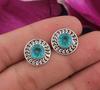 Solid 925 Sterling Silver Blue Topaz Round Gemstone Handmade Designer Studs Earrings Gift For Her