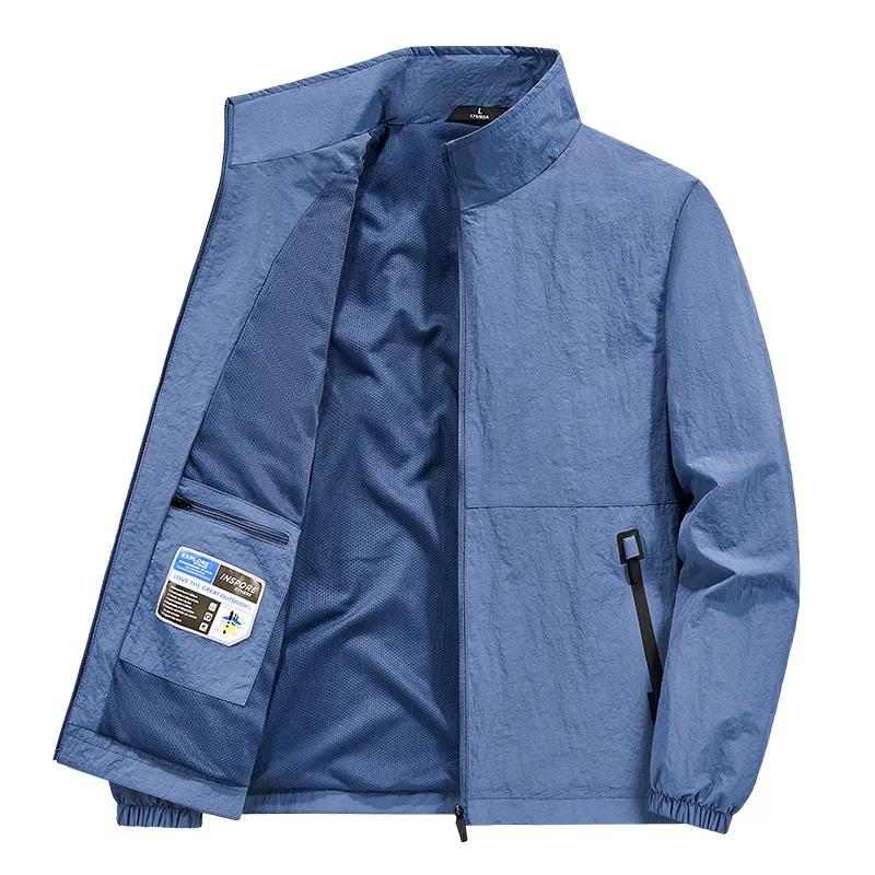 Casual Loose Fit Men's Jacket Spring Autumn Stand Collar Big Size Coat Comfortable Lightweight Business Style