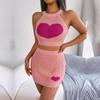 Women Spring Summer  Halter Neck  Sleeveless Heart Knitted Warp Hip Skirt Suits