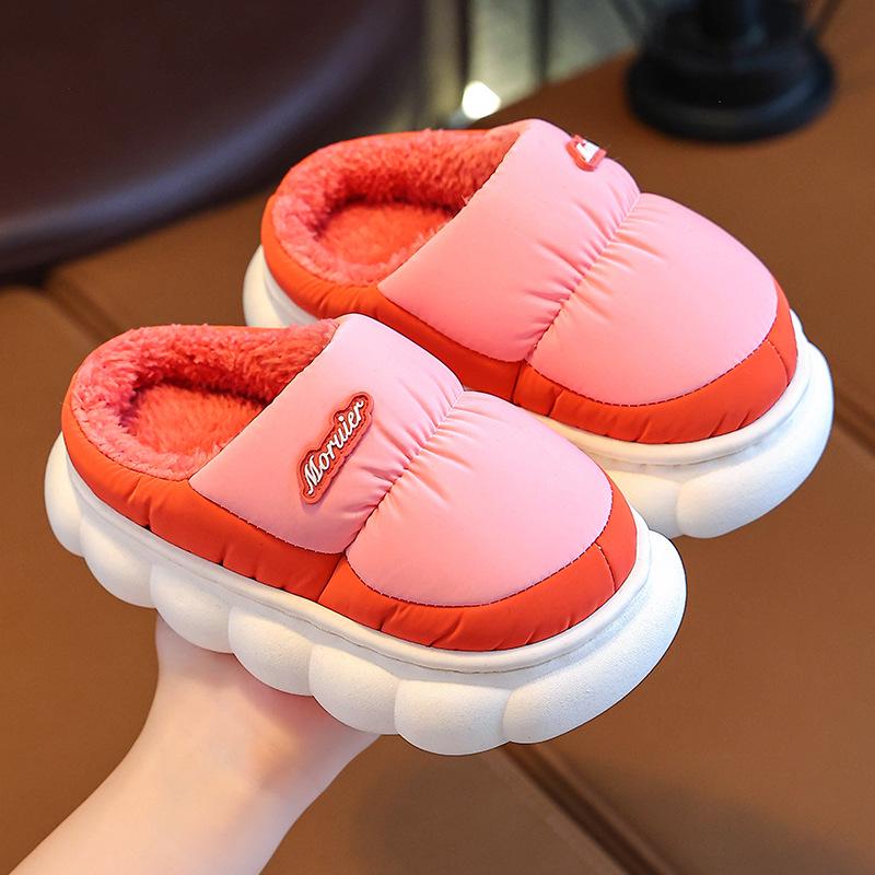 Children's Winter Velvet-Lined Cotton Slippers with Heel Support - Non-Slip, Waterproof, Warm Shoes for Big Kids & Parent-Child Pairs