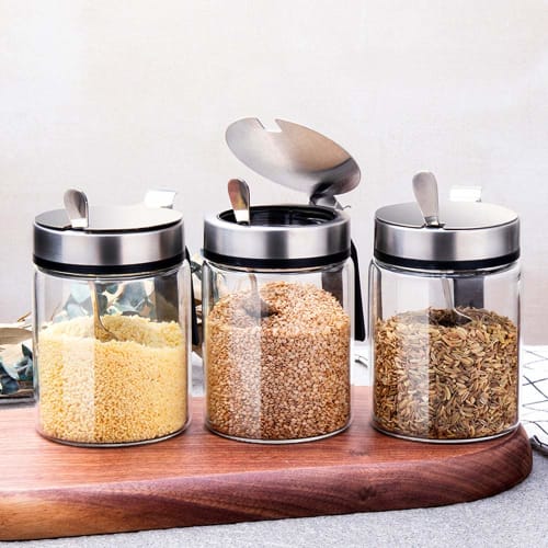 300ml Single-Hand Opening Condiment Bottle, Sugar and Salt Container, Tabletop Condiment Case for Salt and Pepper