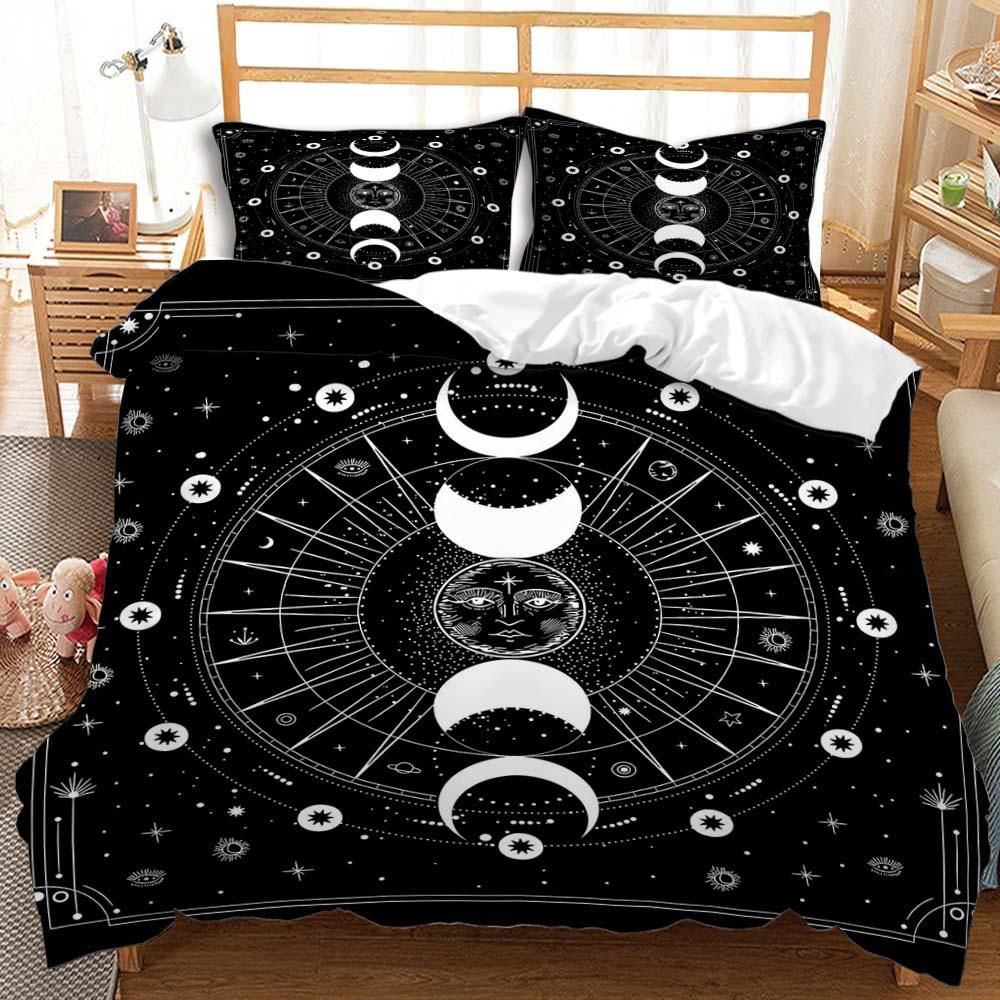 Three-Piece Sun And Moon Quilt Cover Digital Printing Bedding Kit Simple Style