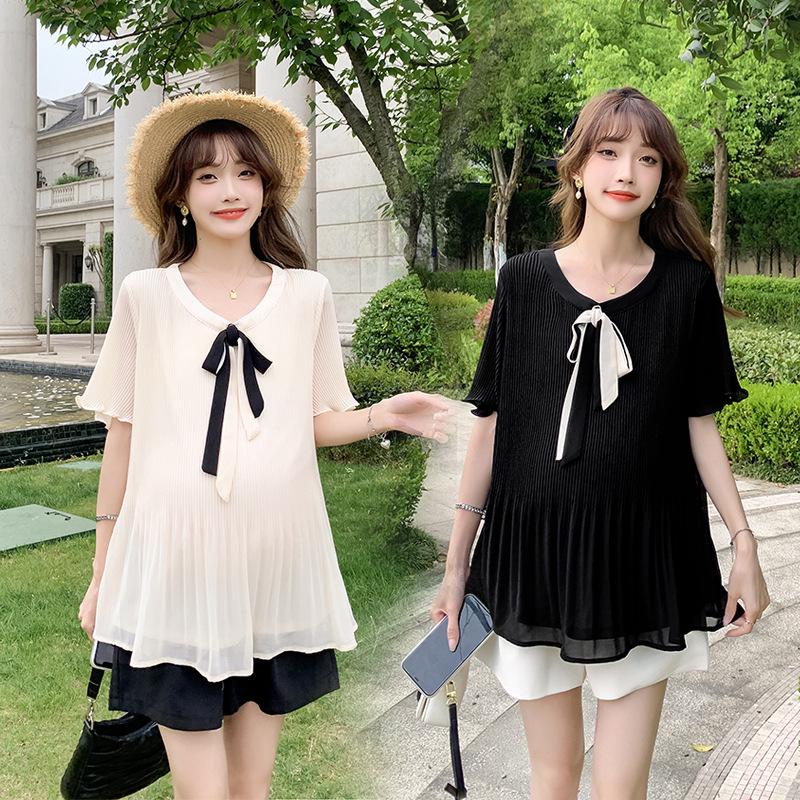 Fresh Summer Pleated Chiffon Maternity Top Extra Large