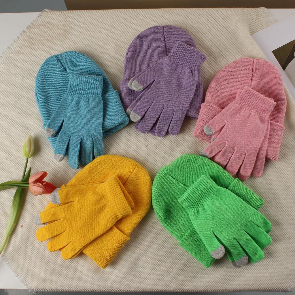Knitted hat and glove combination set, versatile and fashionable woolen hat, autumn and winter warm pullover hat