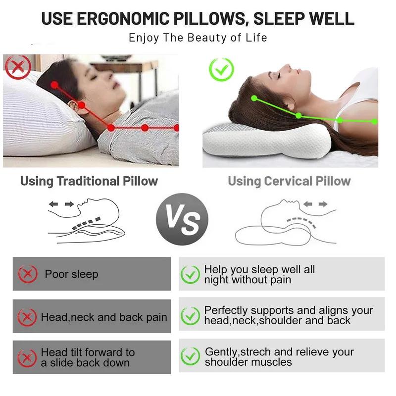 1pc Memory Foam Cervical Pillow, 2 In 1 Ergonomic Contour Orthopedic Pillow for Neck Pain, Contoured Support Pillows,Neck Pillow
