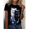 Women's Tee  Crystal Cats Graphic, Mystical Glowing Feline Design for Casual Daily Wear