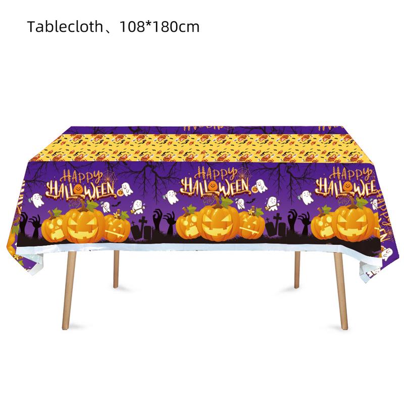 Halloweenský ubrus Fright Night: Design Hrad Dýňového Ducha, Jednorázový PE Materiál