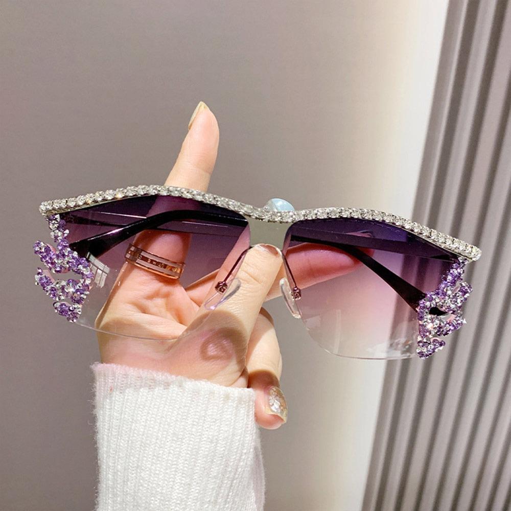 Rimless Sunglasses Punk Irregular Female Sunglasses Uv400 Protection Luxury Designer Diamond Crystal Shades For Women