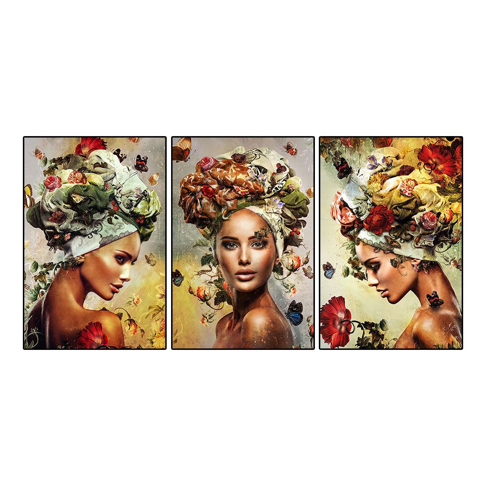 Abstrakte Frauen mit Blumengemälde auf Leinwand, moderne Schönheitsmädchen-Poster, Wandkunst für Bedeoom, Wohnzimmer, Dekoration, Cuadros