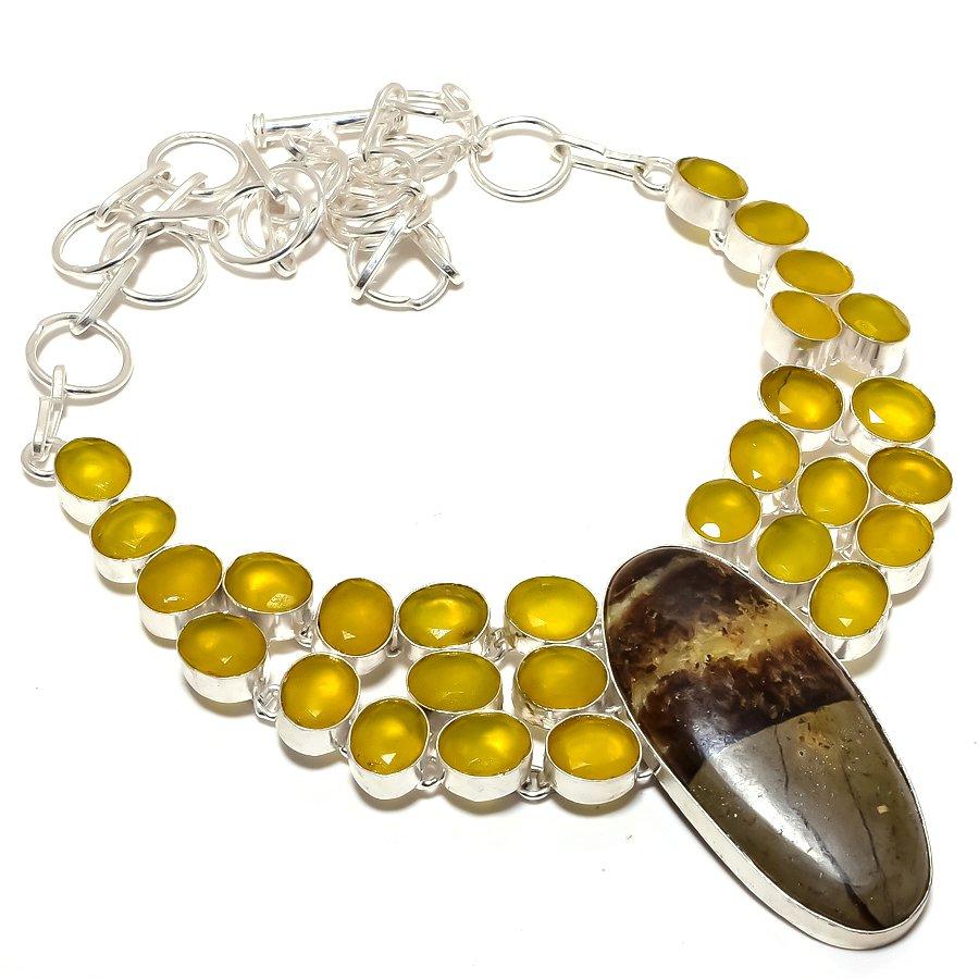 Colier cu bijuterii din argint 925, piatră prețioasă onix galben, 18" MQ-1207