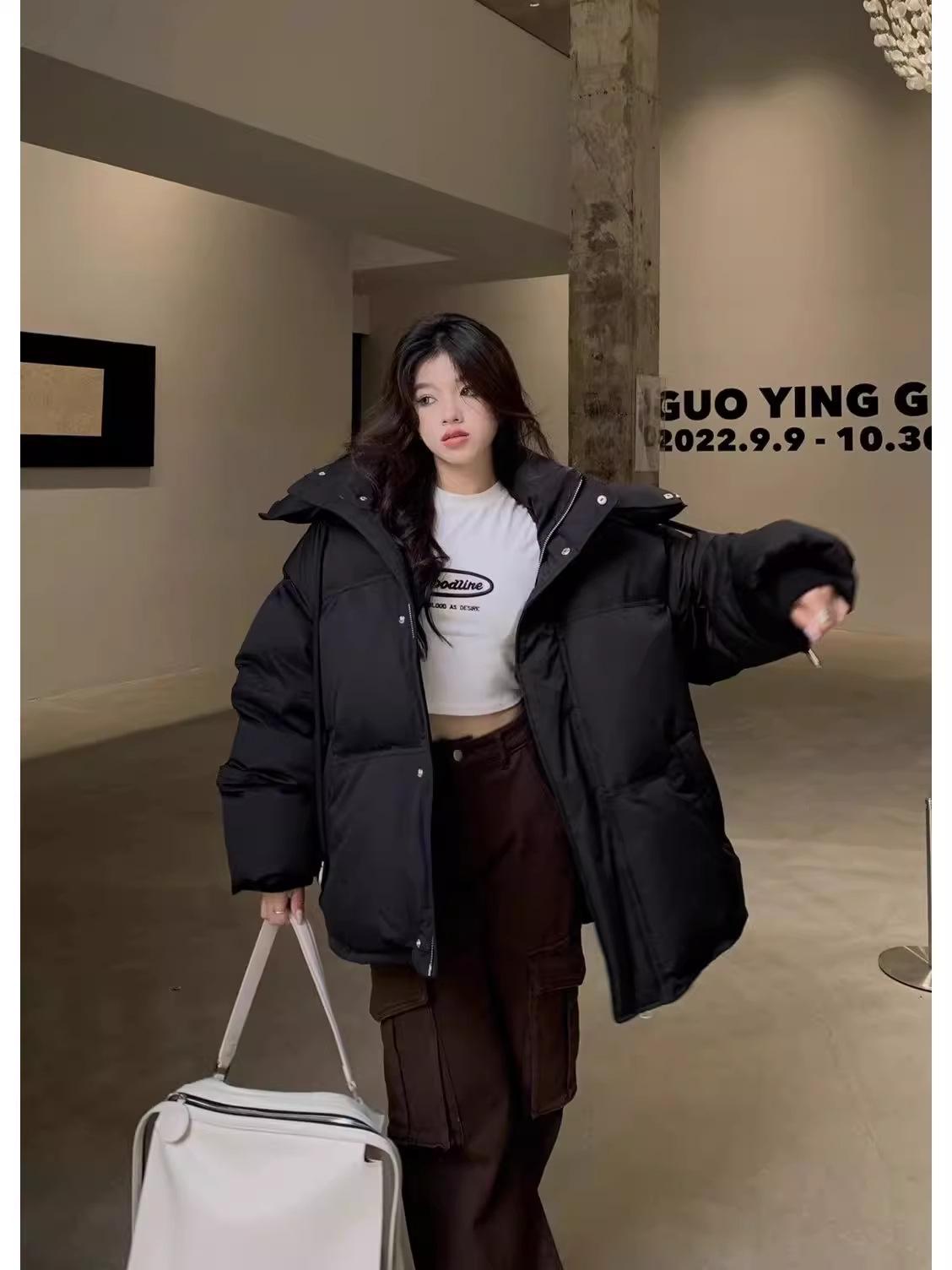 

2024 Корейский стиль Серое сердце Женская короткая стеганая куртка - Зимнее пальто-пуховик для пары XL