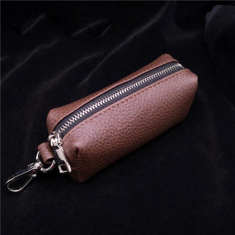Genuine Leather Key Bag Men Women Car Key Case Cover Housekeepers Zip Keys Organizer Pouch Keychain Mini Coin Purse Key Wallet