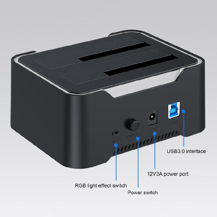 Double Bay Hard Drive Enclosure USB3.0 for 3.5 and 2.5inch Drives Docking Station with Convenient Offline Clone