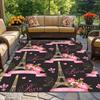 Paris Eiffel Tower Rose Pink Crystal Velvet Rug Romantic French Theme Bedroom Floor Mat Vintage Style Anti Slip Home Carpet