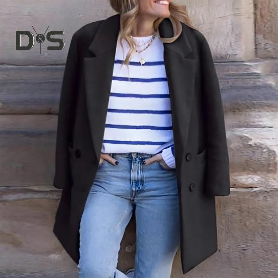 Casaco de inverno feminino trespassado gola virada para baixo mangas compridas botões cardigan plus size comprimento médio casaco de lã para exterior