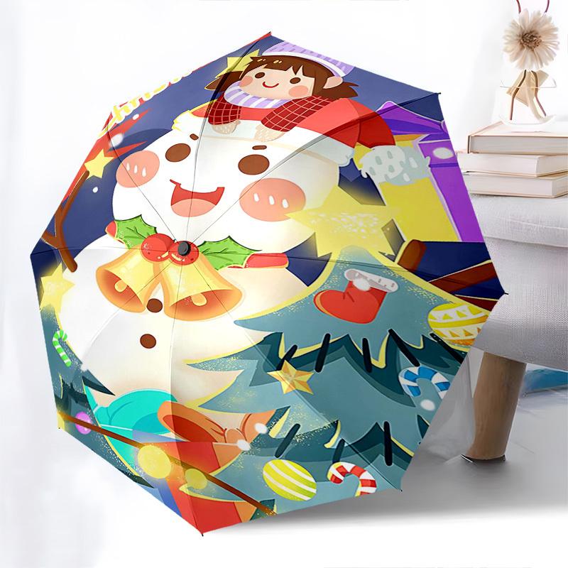 

1pc Christmas Snowman Automatic Opening/Closing Umbrella, Festive Gift for Fans, Travelers & Daily Use, Portable 3-Fold Design with Iron Frame.X078