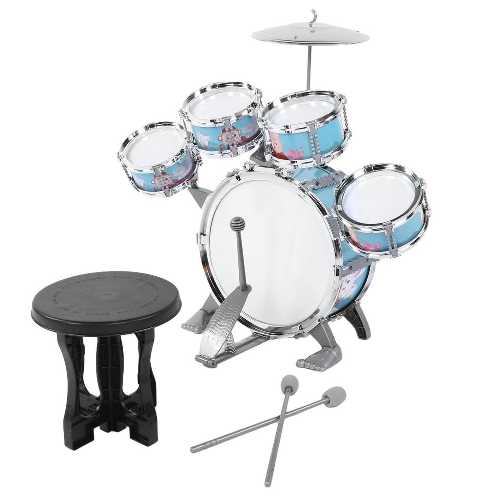 Kids Drum Set Cartoon Drums Kit Educational Child Musical Instrument Boys Drum ToyBlue