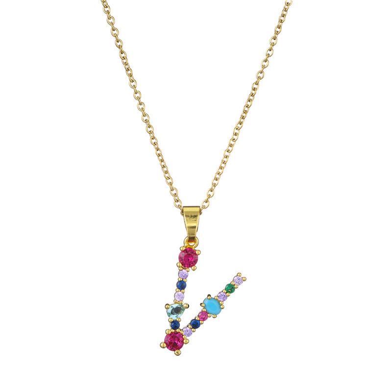 Colourful Crystal CZ 26 Capital Initial Letters Pendant Necklace For Women Gold Pendant Necklace Initial Jewelry
