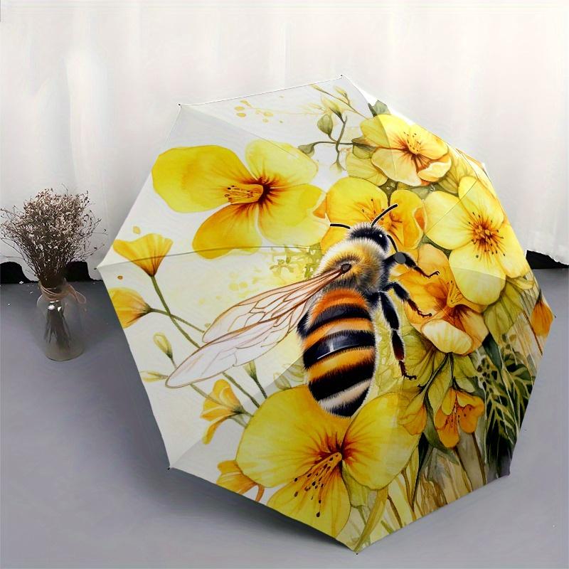 Yellow Flower Bouquet with Bee Watercolor Wall Art Print Umbrella, Christmas Gift Y85