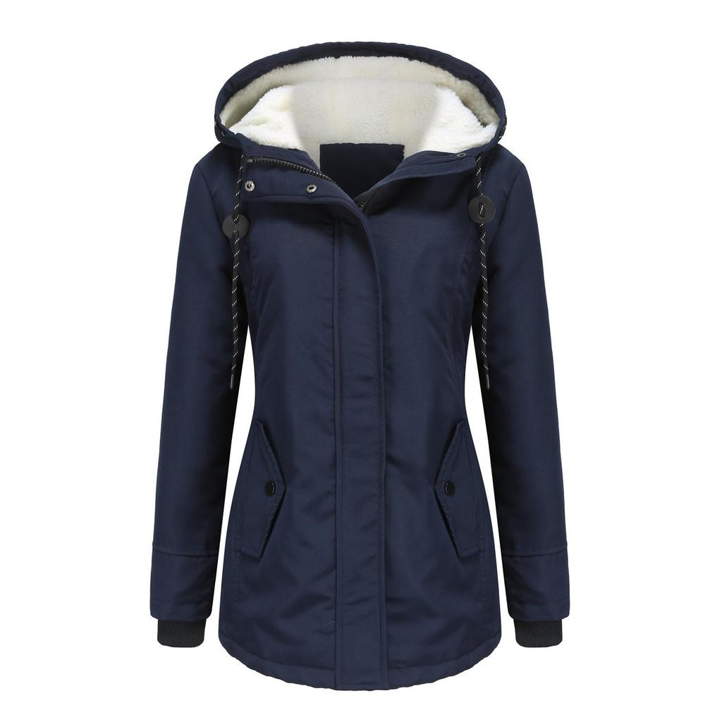 Parka da donna Cappotto autunno e inverno Felpa termica in cotone spesso Giacca casual a vita con cappuccio impermeabile