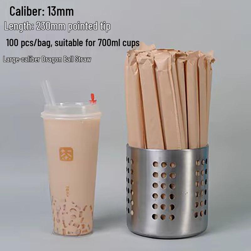 Thickened Kraft Paper Bag with Large Diameter Transparent Straws for Milk Tea Hot Drinks